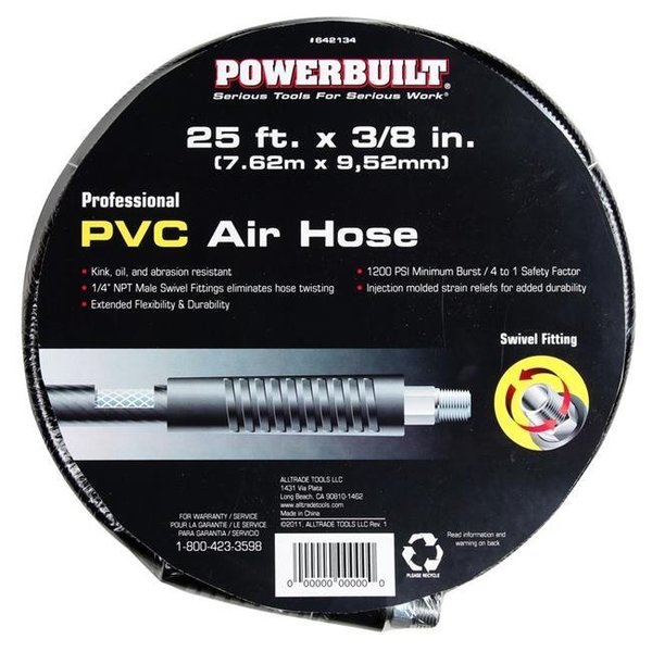 Alltrade Tools Powerbuilt 3/8 inch x 25 foot PVC Air Hose - 642134 642134